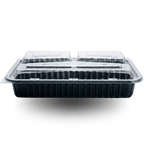 1000ml Rectangular PP 3-Compartment Black Container and Clear Lid