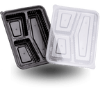 1000ml Rectangular PP 3-Compartment Black Container and Clear Lid