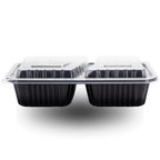 900ml Rectangular PP 2-Compartment Black Container and Clear Lid