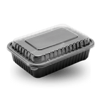 850ml Rectangular PP Black Container and Clear Lid