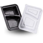 900ml Rectangular PP 2-Compartment Black Container and Clear Lid