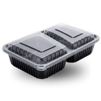 900ml Rectangular PP 2-Compartment Black Container and Clear Lid