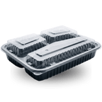 1000ml Rectangular PP 3-Compartment Black Container and Clear Lid